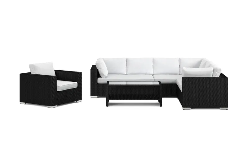 Bahamas utendørs L-sofa høyre 7-seters med lenestol og bord med hylle - Svart - Hage - Utemiljø - Veranda & terrasse - Verandamøbler