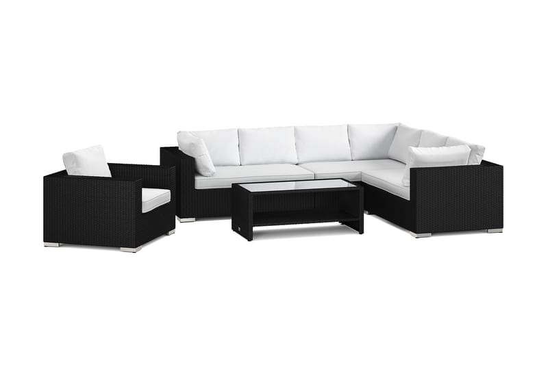 Bahamas utendørs L-sofa høyre 7-seters med lenestol og bord med hylle - Svart - Hage - Utemiljø - Veranda & terrasse - Verandamøbler