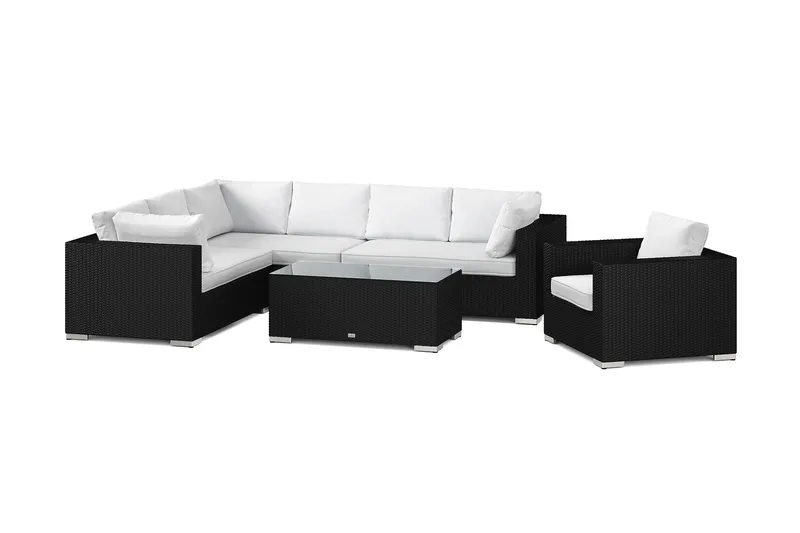 Bahamas utendørs L-sofa høyre 7-seters med lenestol og bord, Svart
