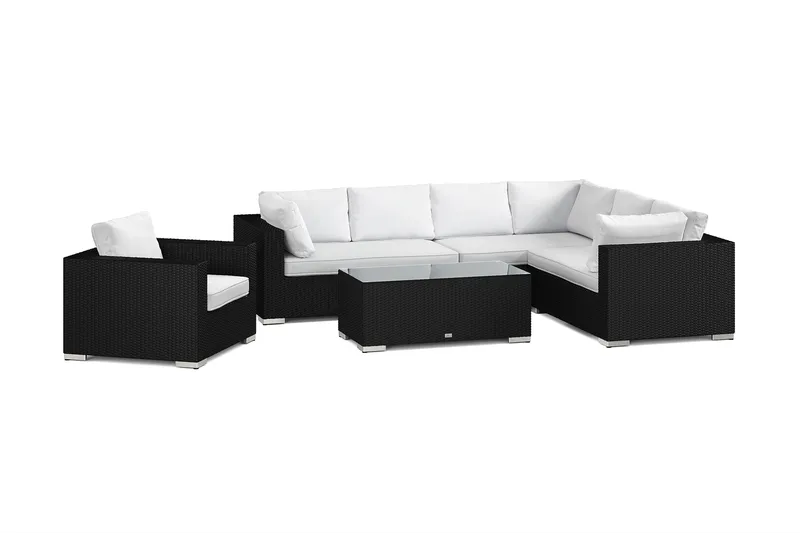Bahamas utendørs L-sofa høyre 7-seters med lenestol og bord - Svart - Hage - Utemiljø - Veranda & terrasse - Verandamøbler