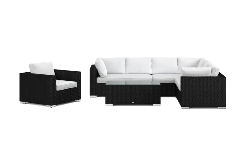 Bahamas utendørs L-sofa høyre 7-seters med lenestol og bord - Svart - Hage - Utemiljø - Veranda & terrasse - Verandamøbler