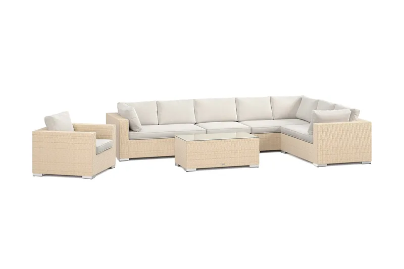 Bahamas utendørs L-sofa høyre 8-seters med lenestol og bord - Beige - Hage - Utemiljø - Veranda & terrasse - Verandamøbler