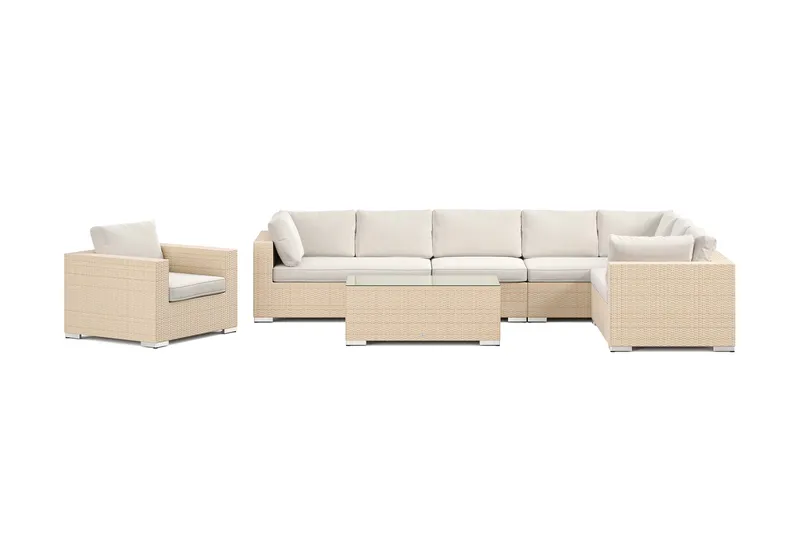 Bahamas utendørs L-sofa høyre 8-seters med lenestol og bord - Beige - Hage - Utemiljø - Veranda & terrasse - Verandamøbler
