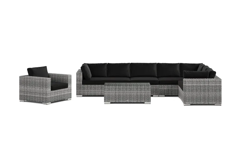 Bahamas utendørs L-sofa høyre 8-seters med lenestol og bord - Grå - Hage - Utemiljø - Veranda & terrasse - Verandamøbler