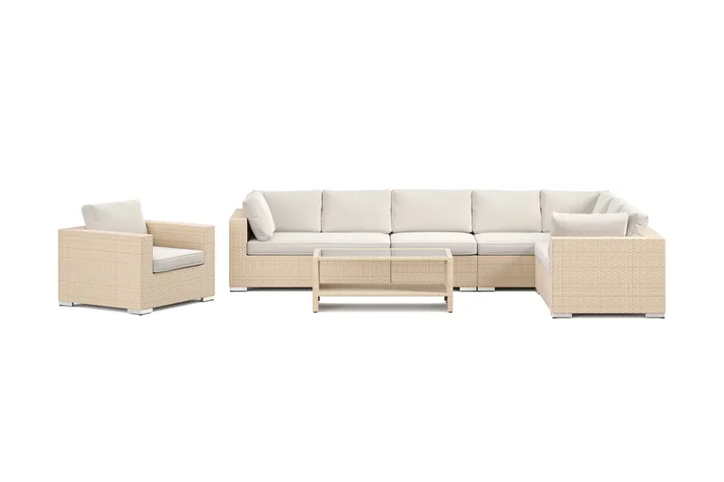 Bahamas utendørs L-sofa høyre 8-seters med lenestol og bord med hylle - Beige - Hage - Utemiljø - Veranda & terrasse - Verandamøbler