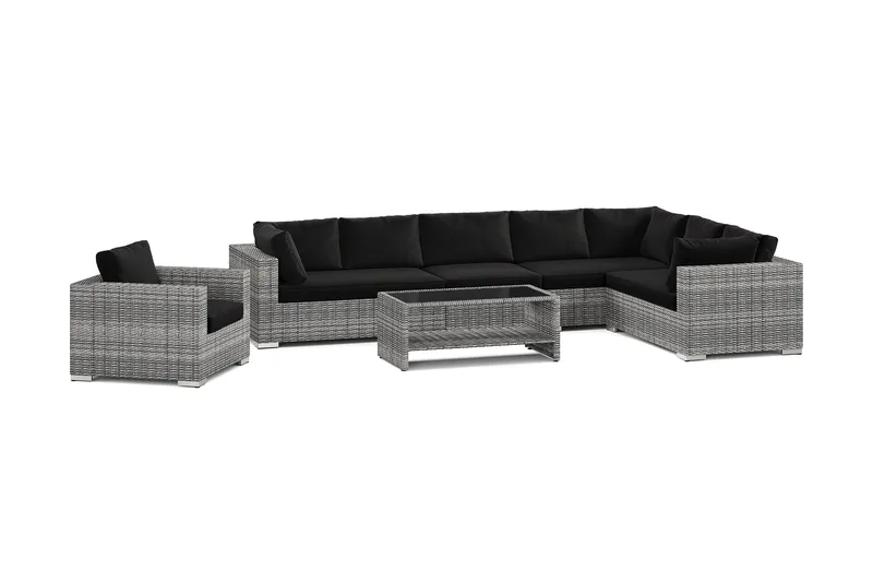 Bahamas utendørs L-sofa høyre 8-seters med lenestol og bord med hylle - Grå - Hage - Utemiljø - Veranda & terrasse - Verandamøbler
