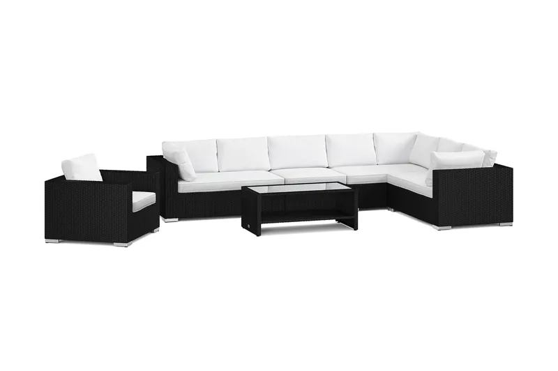 Bahamas utendørs L-sofa høyre 8-seters med lenestol og bord med hylle - Svart - Hage - Utemiljø - Veranda & terrasse - Verandamøbler