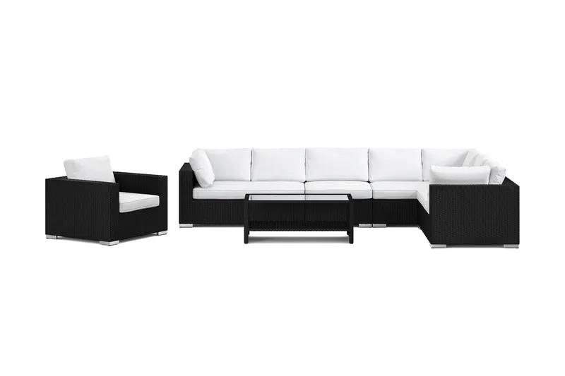 Bahamas utendørs L-sofa høyre 8-seters med lenestol og bord med hylle - Svart - Hage - Utemiljø - Veranda & terrasse - Verandamøbler