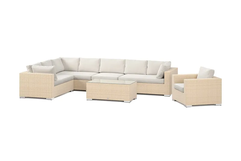 Bahamas utendørs L-sofa venstre 8-seters med lenestol og bord - Beige - Hage - Utemiljø - Veranda & terrasse - Verandamøbler