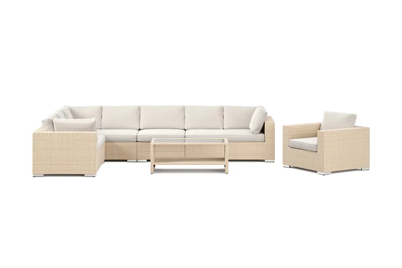 Bahamas utendørs L-sofa venstre 8-seters med lenestol og bord med hylle - Beige - Hage - Utemiljø - Veranda & terrasse - Verandamøbler