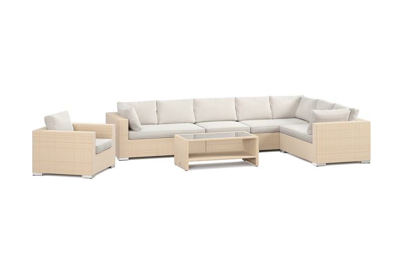 Bahamas utendørs L-sofa venstre 8-seters med lenestol og bord med hylle - Sand - Hage - Utemiljø - Veranda & terrasse - Verandamøbler
