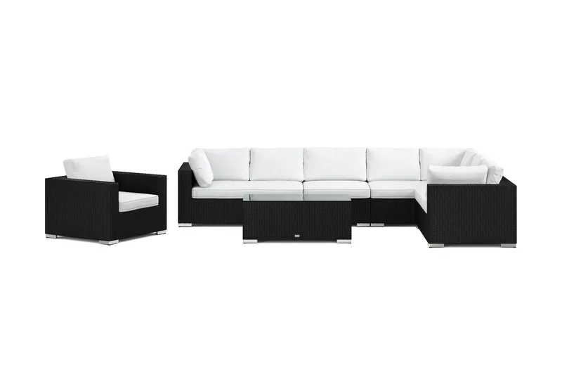 Bahamas utendørs L-sofa venstre 8-seters med lenestol og bord - Svart - Hage - Utemiljø - Veranda & terrasse - Verandamøbler