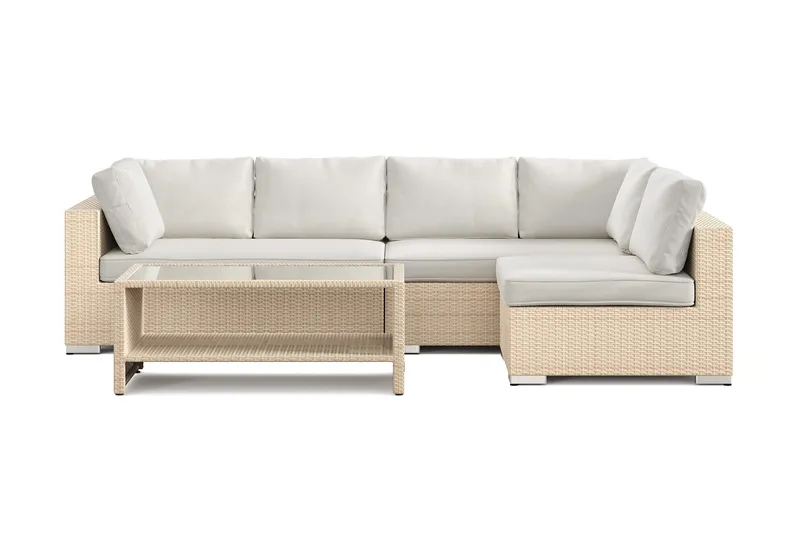 Bahamas utendørs loungegruppe 5-seters med vendbar sjeselong og bord med hylle - Beige - Hage - Utemiljø - Veranda & terrasse - Verandamøbler