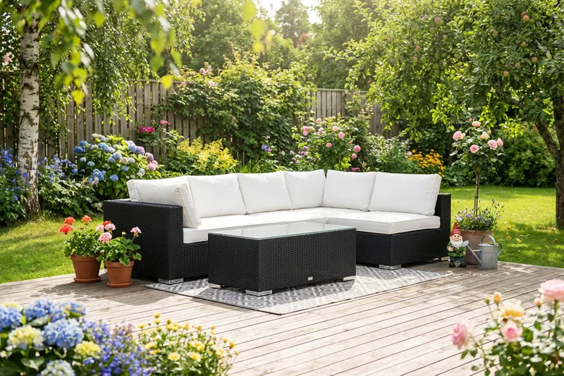 Bahamas utendørs loungegruppe 5-seters med vendbar sjeselong og bord - Svart - Hage - Utemiljø - Veranda & terrasse - Verandamøbler