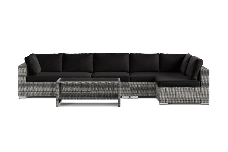 Bahamas utendørs loungegruppe 6-seters med vendbar sjeselong og bord med hylle - Grå - Hage - Utemiljø - Veranda & terrasse - Verandamøbler