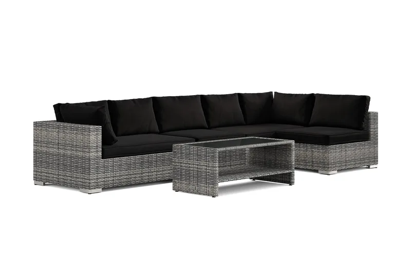 Bahamas utendørs loungegruppe 6-seters med vendbar sjeselong og bord med hylle, Grå