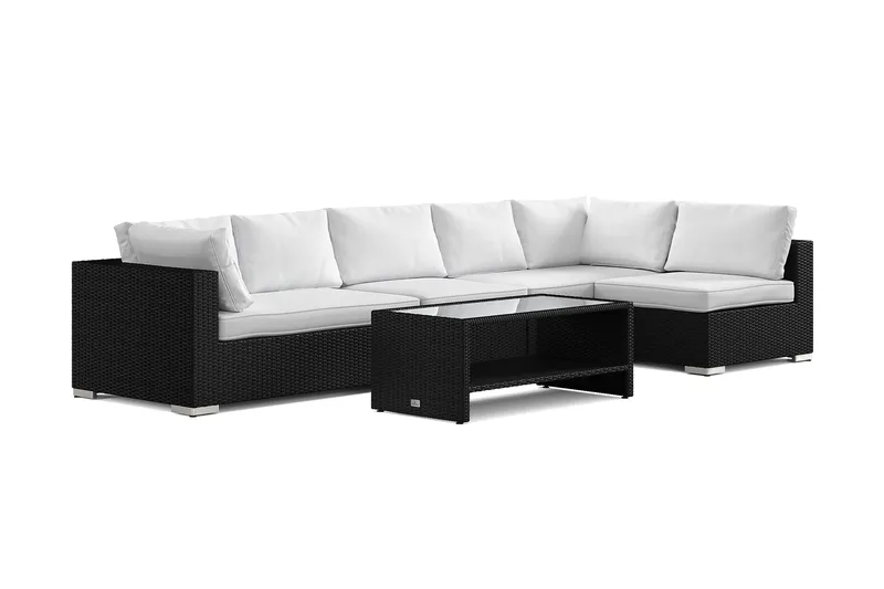 Bahamas utendørs loungegruppe 6-seters med vendbar sjeselong og bord med hylle - Svart - Hage - Utemiljø - Veranda & terrasse - Verandamøbler