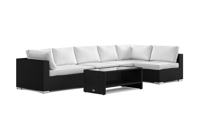 Bahamas utendørs loungegruppe 6-seters med vendbar sjeselong og bord med hylle, Svart