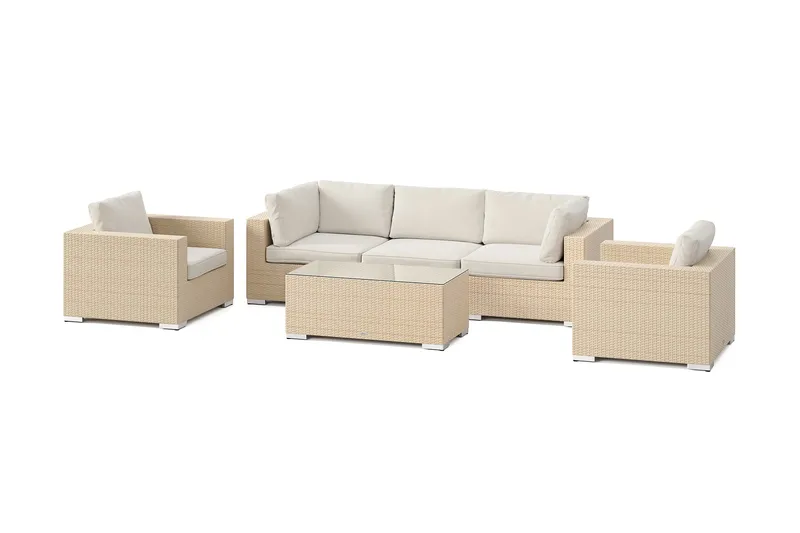 Bahamas utendørs sofagruppe 5-seters med to lenestoler og bord, Beige
