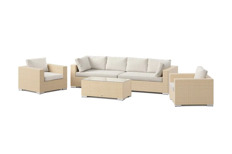 Bahamas utendørs sofagruppe 6-seters med to lenestoler og bord, Beige