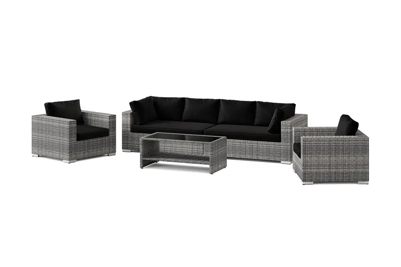 Bahamas utendørs sofagruppe 6-seters med to lenestoler og bord med hylle - Grå - Hage - Utemiljø - Veranda & terrasse - Verandamøbler