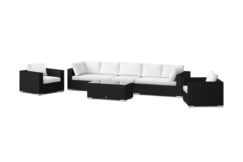 Bahamas utendørs sofagruppe 7-seters med to lenestoler og bord - Svart - Hage - Utemiljø - Veranda & terrasse - Verandamøbler
