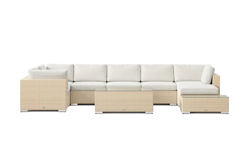 Bahamas utendørs U-sofa 7-seters vendbar divan med åpen avslutning og bord - Beige - Hage - Utemiljø - Veranda & terrasse - Verandamøbler