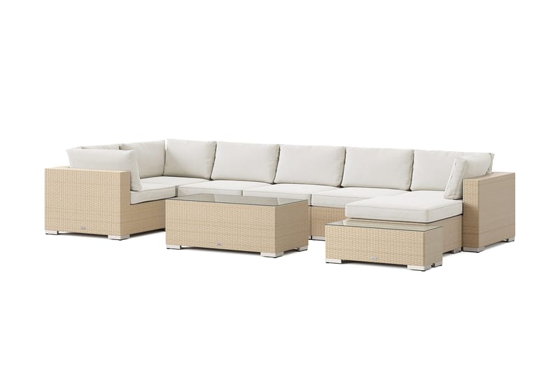 Bahamas utendørs U-sofa 7-seters vendbar divan med åpen avslutning og bord, Beige