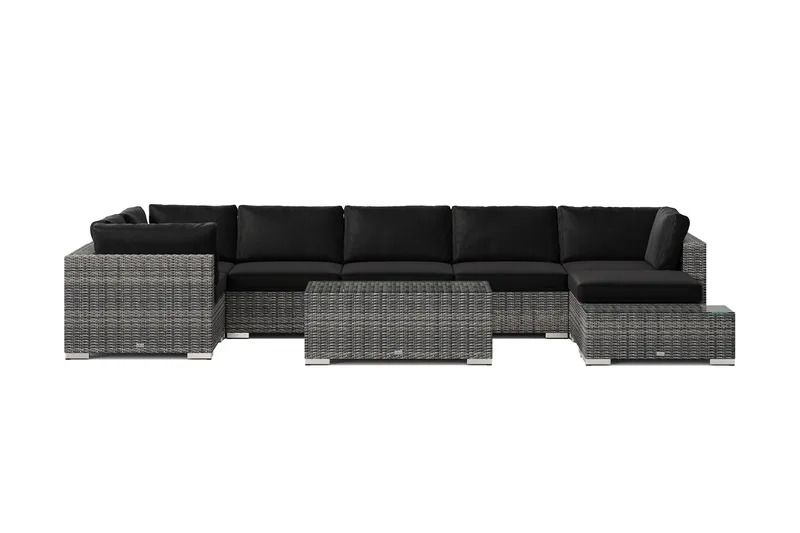 Bahamas utendørs U-sofa 7-seters vendbar divan med åpen avslutning og bord - Grå - Hage - Utemiljø - Veranda & terrasse - Verandamøbler