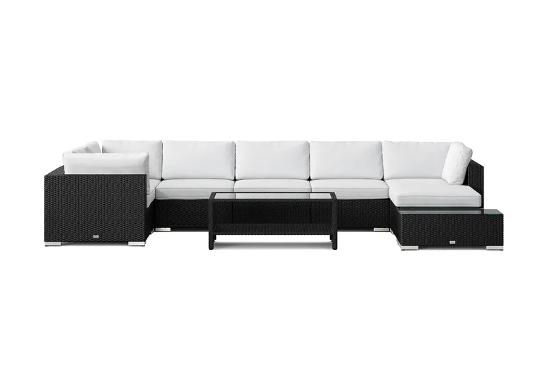 Bahamas utendørs U-sofa 7-seters vendbar divan med åpen avslutning og bord med hylle - Svart - Hage - Utemiljø - Veranda & terrasse - Verandamøbler
