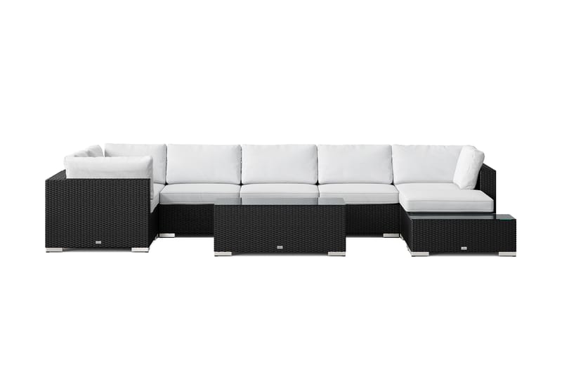 Bahamas utendørs U-sofa 7-seters vendbar divan med åpen avslutning og bord - Svart - Hage - Utemiljø - Veranda & terrasse - Verandamøbler