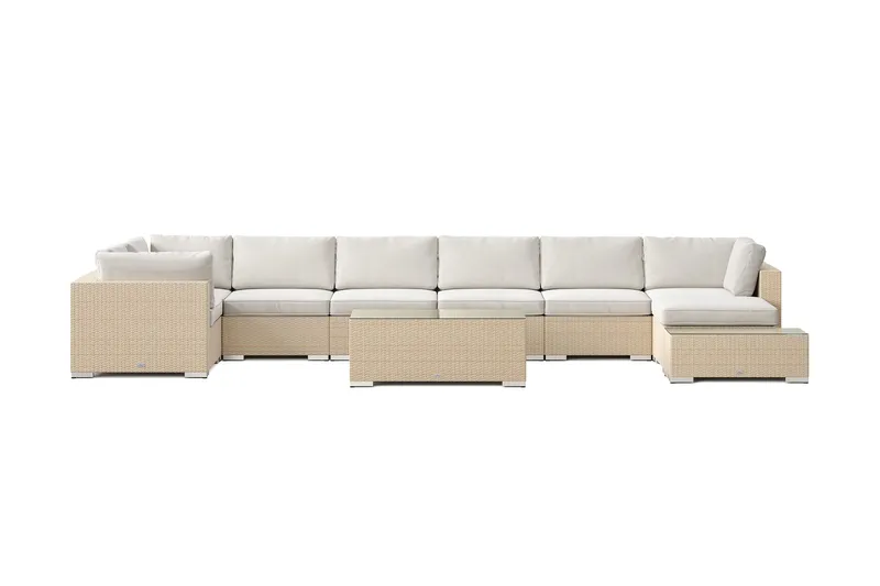 Bahamas utendørs U-sofa 8-seters vendbar divan med åpen avslutning og bord - Beige - Hage - Utemiljø - Veranda & terrasse - Verandamøbler