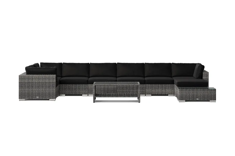 Bahamas utendørs U-sofa 8-seters vendbar divan med åpen avslutning og bord med hylle - Grå - Hage - Utemiljø - Veranda & terrasse - Verandamøbler