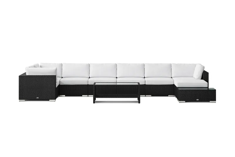 Bahamas utendørs U-sofa 8-seters vendbar divan med åpen avslutning og bord med hylle - Svart - Hage - Utemiljø - Veranda & terrasse - Verandamøbler