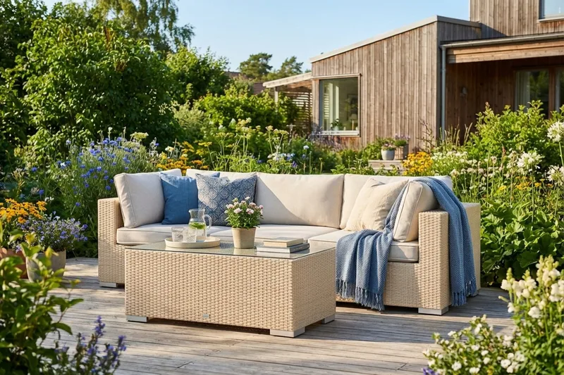 Bahamas utesofa 3-seters med bord - Beige - Hagemøbler - Loungemøbler - Sofagruppe utendørs