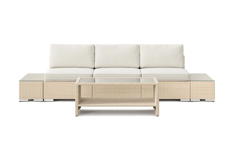 Bahamas utesofa 3-seters med bord med hylle - Beige - Hagemøbler - Loungemøbler - Sofagruppe utendørs