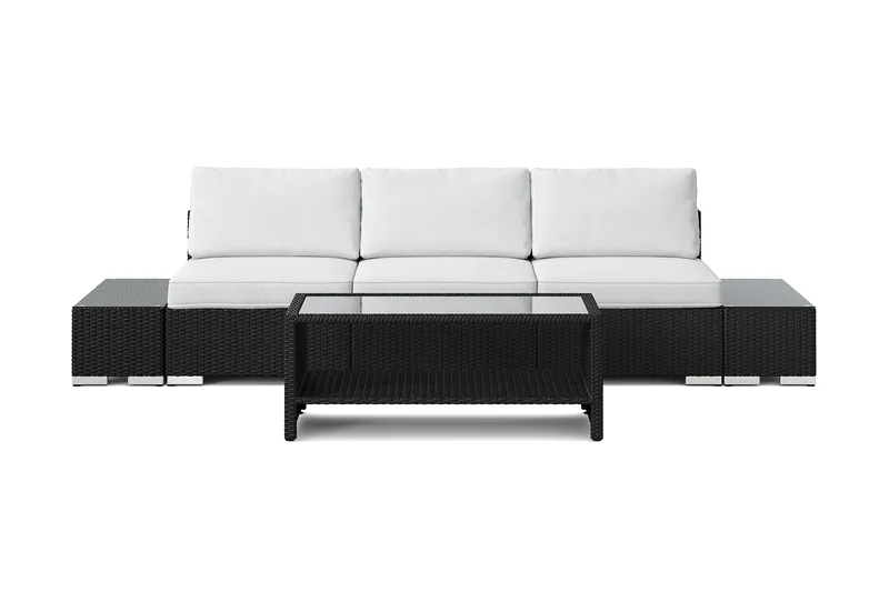 Bahamas utesofa 3-seters med bord med hylle - Svart - Hage - Utemiljø - Veranda & terrasse - Verandamøbler