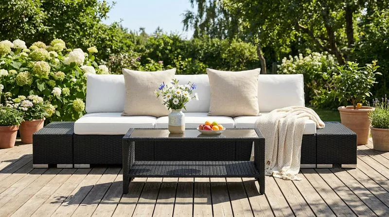 Bahamas utesofa 3-seters med bord med hylle - Svart - Hage - Utemiljø - Veranda & terrasse - Verandamøbler