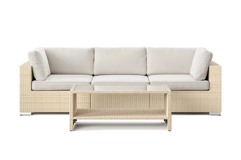 Bahamas utesofa 3-seters med bord og hylle - Beige - Hage - Utemiljø - Veranda & terrasse - Verandamøbler