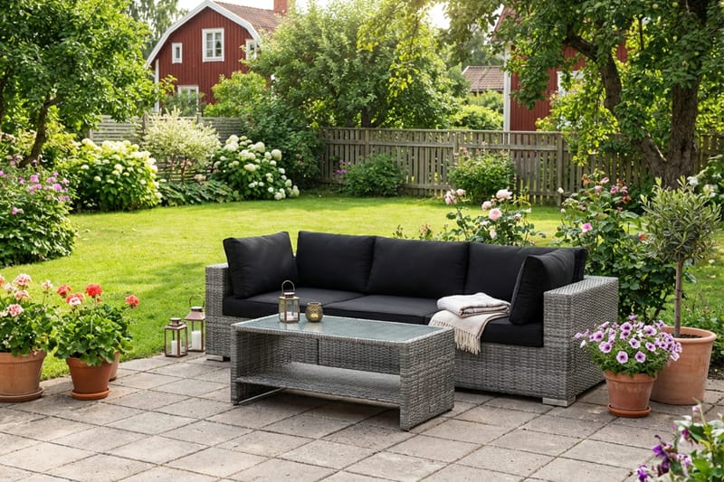 Bahamas utesofa 3-seters med bord og hylle - Grå - Hage - Utemiljø - Veranda & terrasse - Verandamøbler