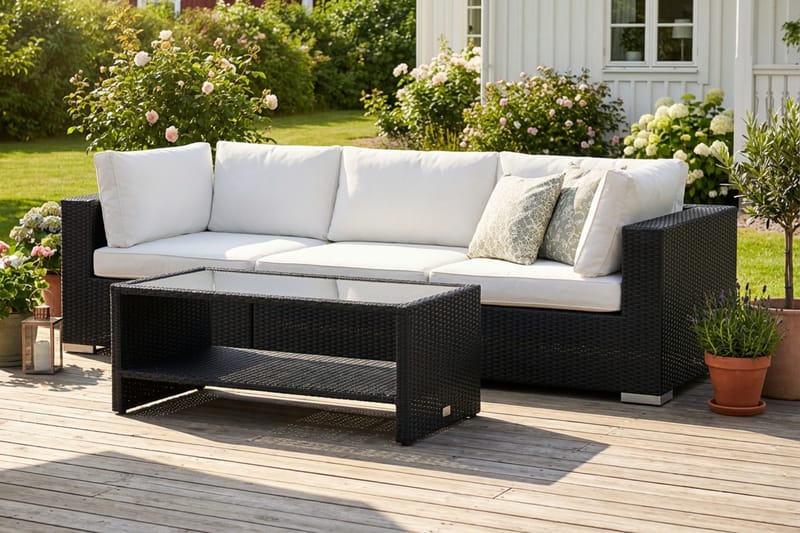 Bahamas utesofa 3-seters med bord og hylle - Svart - Hage - Utemiljø - Veranda & terrasse - Verandamøbler