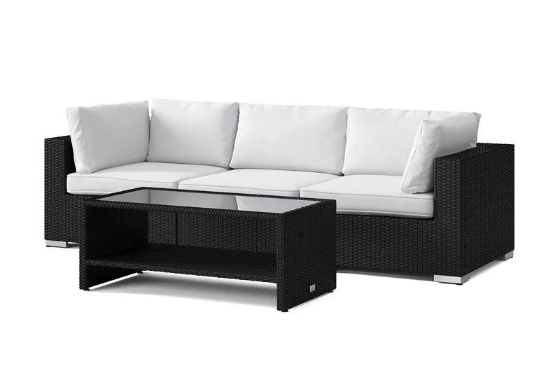 Bahamas utesofa 3-seters med bord og hylle - Svart - Hage - Utemiljø - Veranda & terrasse - Verandamøbler