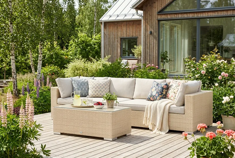 Bahamas utesofa 4-seters med bord - Beige - Hage - Utemiljø - Veranda & terrasse - Verandamøbler