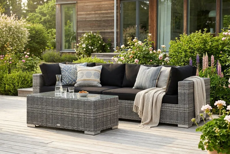 Bahamas utesofa 4-seters med bord - Grå - Hage - Utemiljø - Veranda & terrasse - Verandamøbler