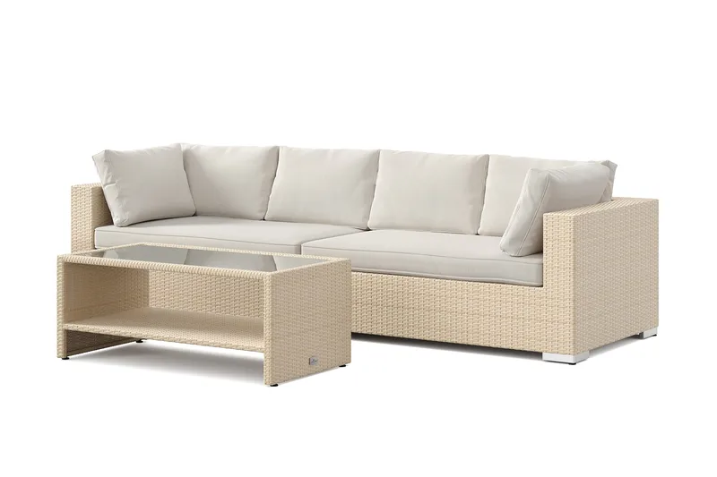 Bahamas utesofa 4-seters med bord og hylle, Beige