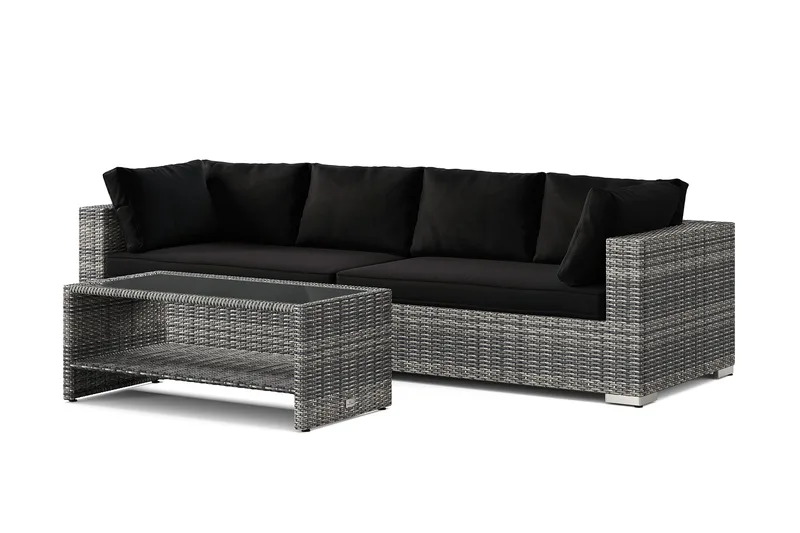 Bahamas utesofa 4-seters med bord og hylle, Grå