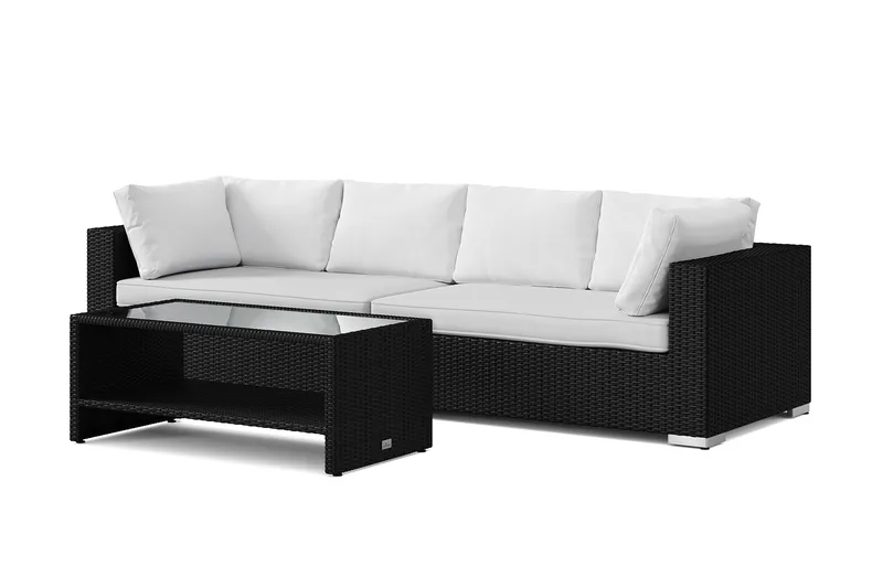 Bahamas utesofa 4-seters med bord og hylle, Svart