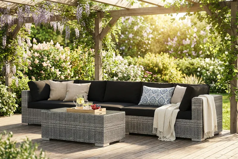 Bahamas utesofa 5-seters med bord - Grå - Hage - Utemiljø - Veranda & terrasse - Verandamøbler
