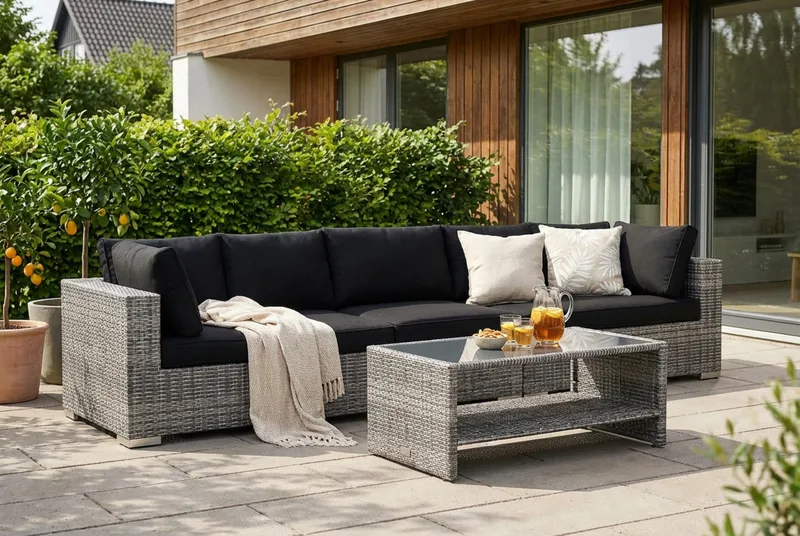 Bahamas utesofa 5-seters med bord og hylle - Grå - Hage - Utemiljø - Veranda & terrasse - Verandamøbler