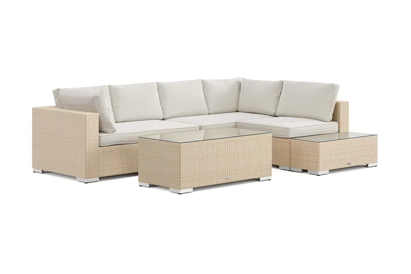 Bahamas utesofa 5-seters vendbar sjeselong med avslutning og bord - Beige - Hage - Utemiljø - Veranda & terrasse - Verandamøbler